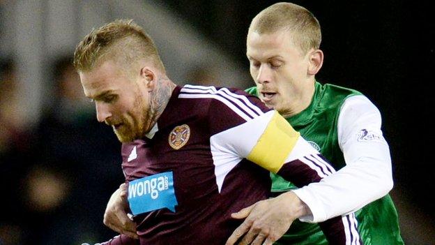 Hearts midfielder Ryan Stevenson and Hibs' Scott Robertson