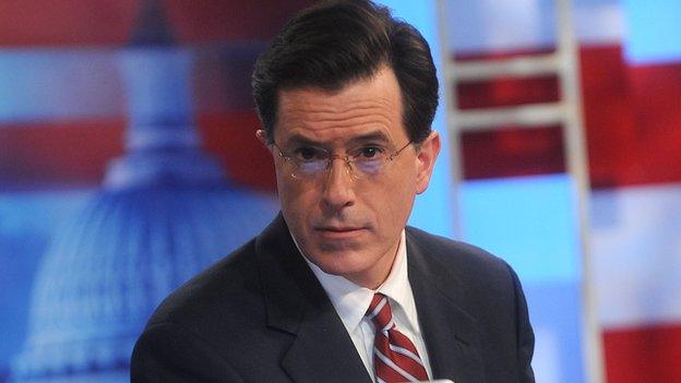 Stephen Colbert on the set of his show, the Colbert Report.