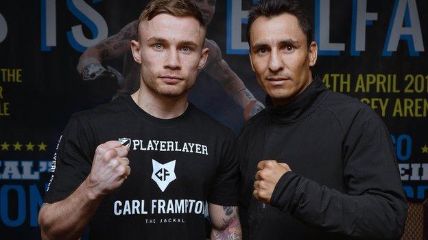 Carl Frampton will take on two-time world champion Hugo Cazares at Belfast's Odyssey Arena on Friday, 4 April