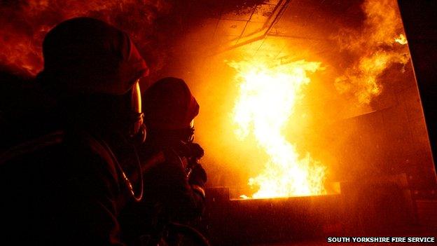 Firefighters tackling a fire