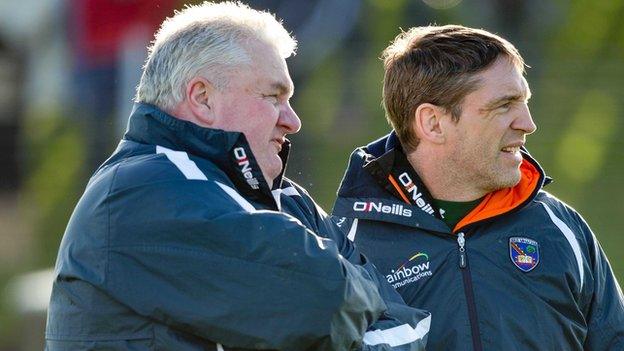 Armagh manager Paul Grimley and his assistant Kieran McGeeney