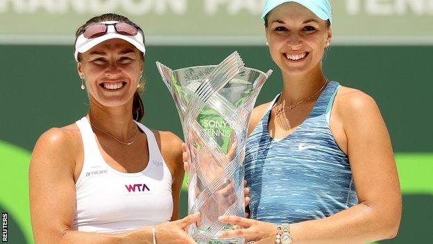 Martina Hingis of Switzerland and Sabine Lisiki of Germany