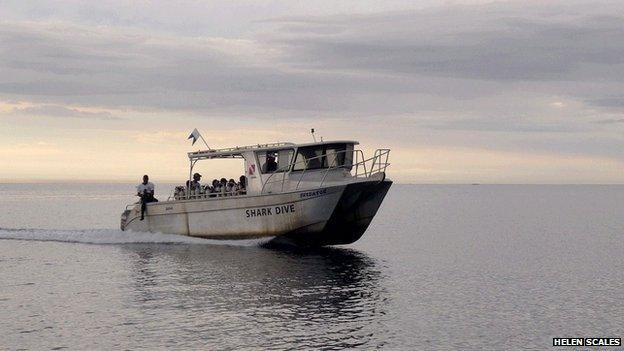 Shark dive boat in Fiji