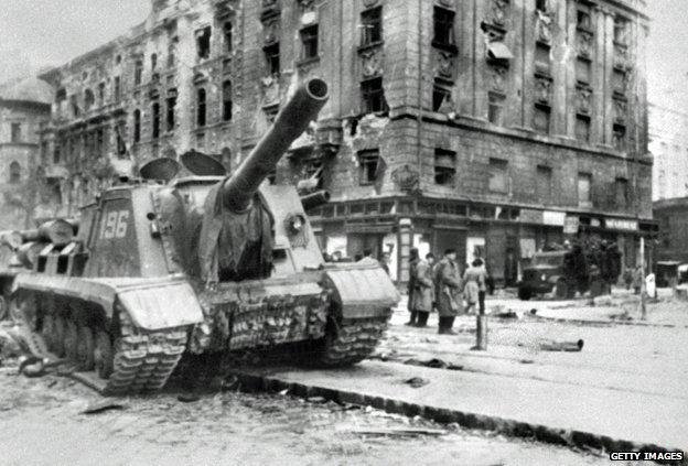 Soviet tank in Budapest, 1956