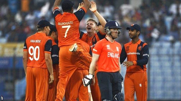 England batsman Eoin Morgan is dismissed