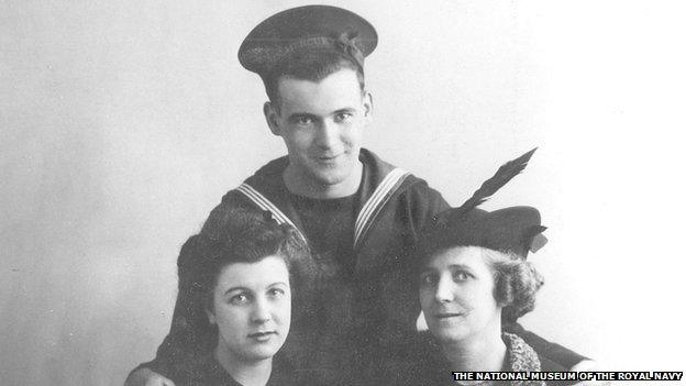 "Ted" Briggs with his mother and sister in May 1941