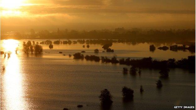 Somerset Levels near Langport on January 20, 2014 in Somerset, England