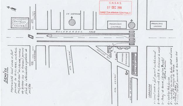 Map of Bugan's protest drive through Bucharest