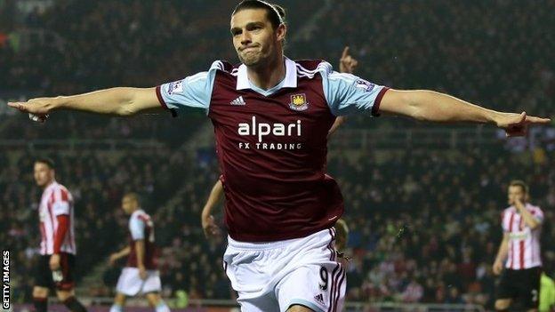 Andy Carroll celebrates scoring against Sunderland