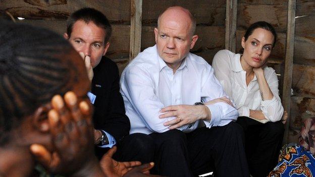 Hague and Jolie with refugees in DR Congo