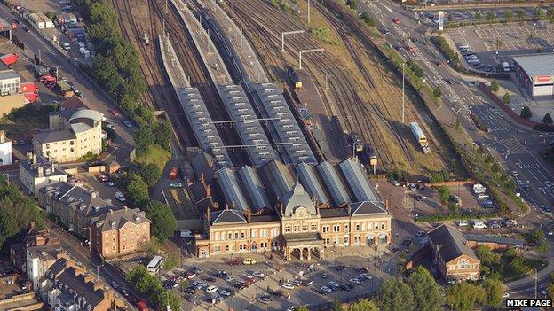 Aerial view of Norwich Railway Station