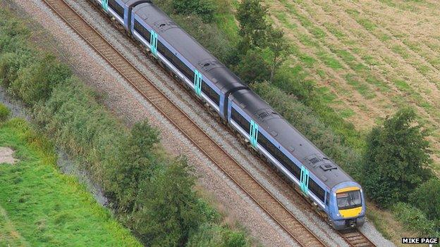 Aerial view of Greater Anglia train by Mike Page