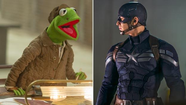 Kermit the Frog in Muppets Most Wanted and Chris Evans in Captain America: The Winter Soldier