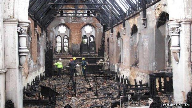 St Mary's Church interior after fire