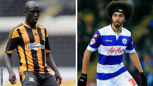 Hull's Yannick Sagbo and QPR loanee Benoit Assou-Ekotto