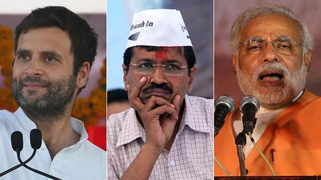 From left to right, Rahul Gandhi, Arvind Kejriwal and Narendra Modi are the key candidates for PM