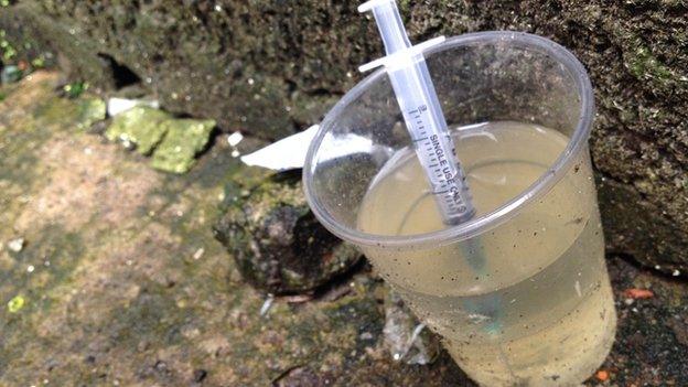 A discarded needle found in Glasgow's Sauciehall Lane.