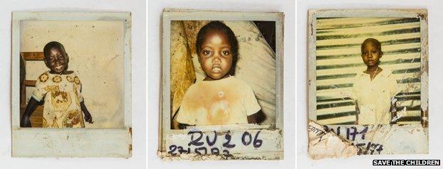 Polaroid photographs of separated children taken for Save the Children's tracing programme after the genocide in Rwanda