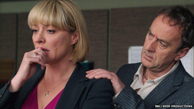 Laurie Brett and Angus Deayton in Waterloo Road in 2013