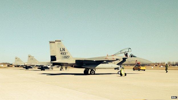 US Air Force F-15s at the airbase in Lithuania