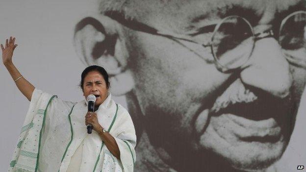 Mamata Banerjee addresses an election rally in New Delhi, India, Wednesday, March 12, 2014
