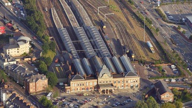 Aerial view of Norwich Railway Station