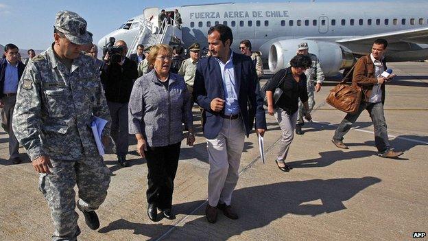 Chile's President Michelle Bachelet in Iquique on 2 April 2014