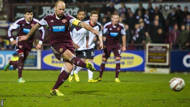 Jamie Hamill scores a penalty for Hearts against Aberdeen