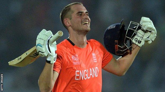 Alex Hales reaches a century for England at the World T20