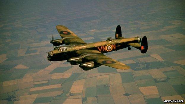 An AVRO Lancaster Bomber of the 50 Squadron in flight, circa 1940