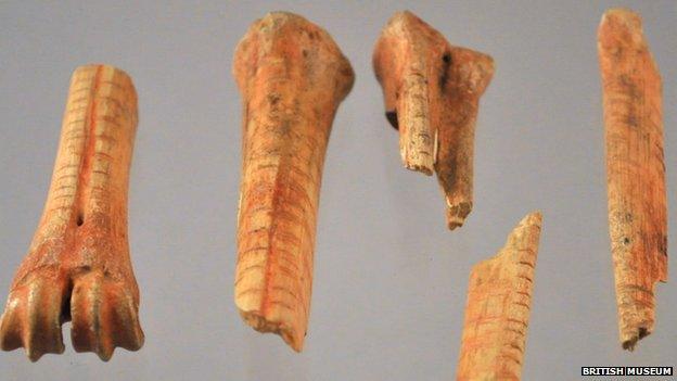 Decorated and marked deer foot bones, found in Kendrick's Cave, Llandudno