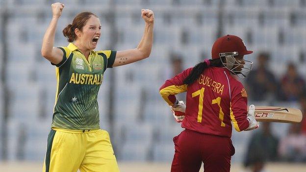 Australia's Rene Farrell and West Indies' Merissa Agulleira