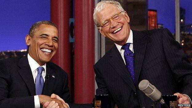 David Letterman with US President Barack Obama. Sept 2012