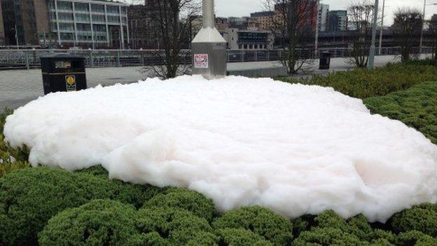 Foam on river bank