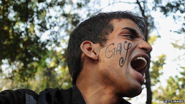 Gay protester in Mumbai, December 2013