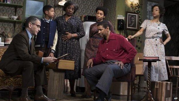 (l-r): David Cromer, Bryce Clyde Jenkins, LaTanya Richardson Jackson, Anika Noni Rose, Denzel Washington and Sophie Okonedo in A Raisin in the Sun,