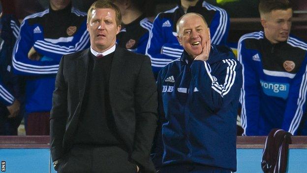 Hearts manager Gary Locke and assistant manager Billy Brown