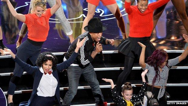 Pharrell performing live at the oscars