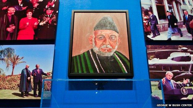 Painting of Afghan President Hamid Karzai by George W Bush