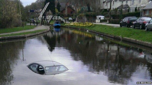 Car in Llangollen Canal