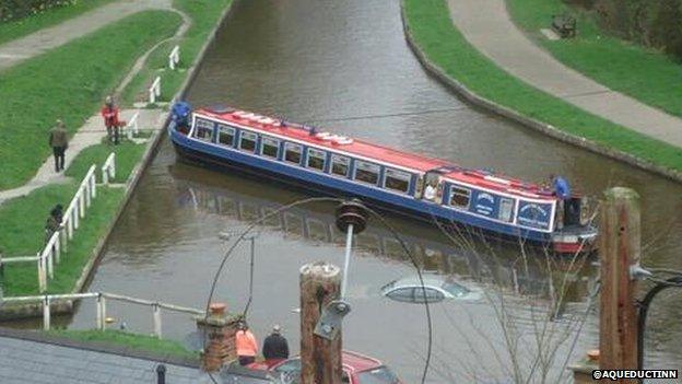 Car in Llangollen Canal