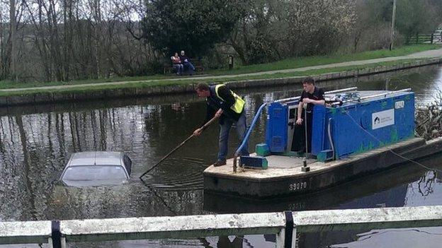 Car in Llangollen Canal