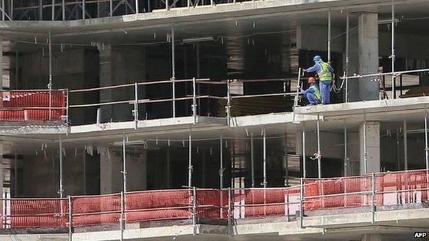 Migrant workers on a World Cup 2022 infrastructure building site in Doha