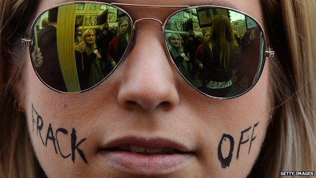 Anti-fracking campaigner at a protest in London