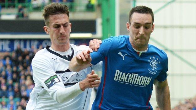 Raith Rovers' Grant Anderson and Rangers' Lee Wallace