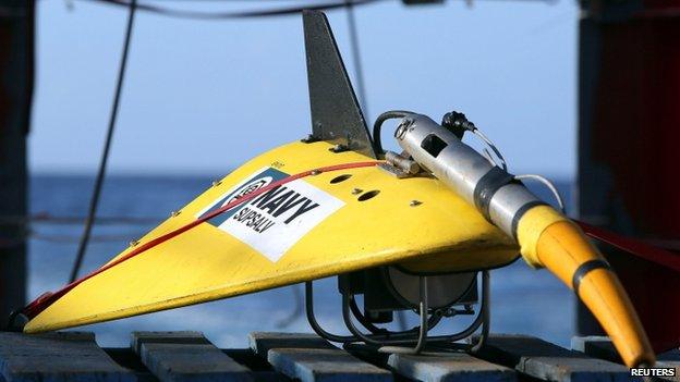 The towed pinger locator sits on the deck of ADV Ocean Shield during the search for the flight data recorder and cockpit voice recorder of the missing Malaysian Airlines flight MH370 in this picture released by the Australian Defence Force on 5 April 2014.