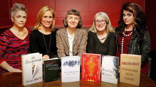 Baileys Women’s Prize for Fiction 2014 judges: (from left) Denise Mina, Sophie Raworth, Helen Fraser (chair), Mary Beard and Caitlin Moran