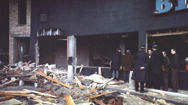 Scene after the 1974 Birmingham pub bombings