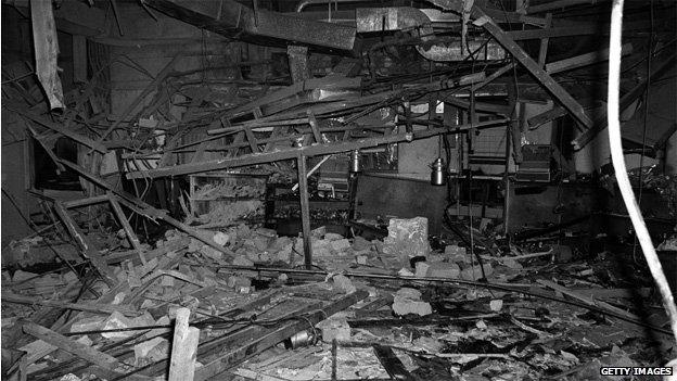 Debris after bomb in Mulberry Bush pub in Birmingham