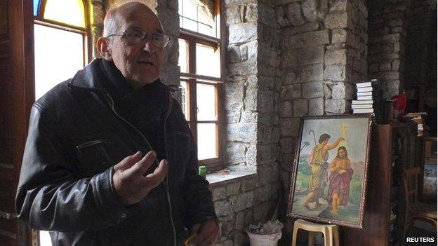 Father Frans van der Lugt inside a monastery where he kept items he had rescued from damaged churches in Homs - 2 February 2014